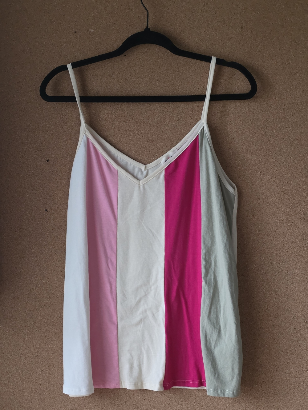 BiBi Pink & Cream Vertical Stripe Spaghetti Strap Tank